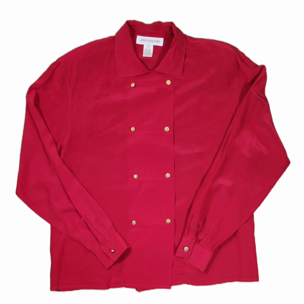 Jones New York‎ Women's Red Double Button Long Sleeve Top Size: 8
